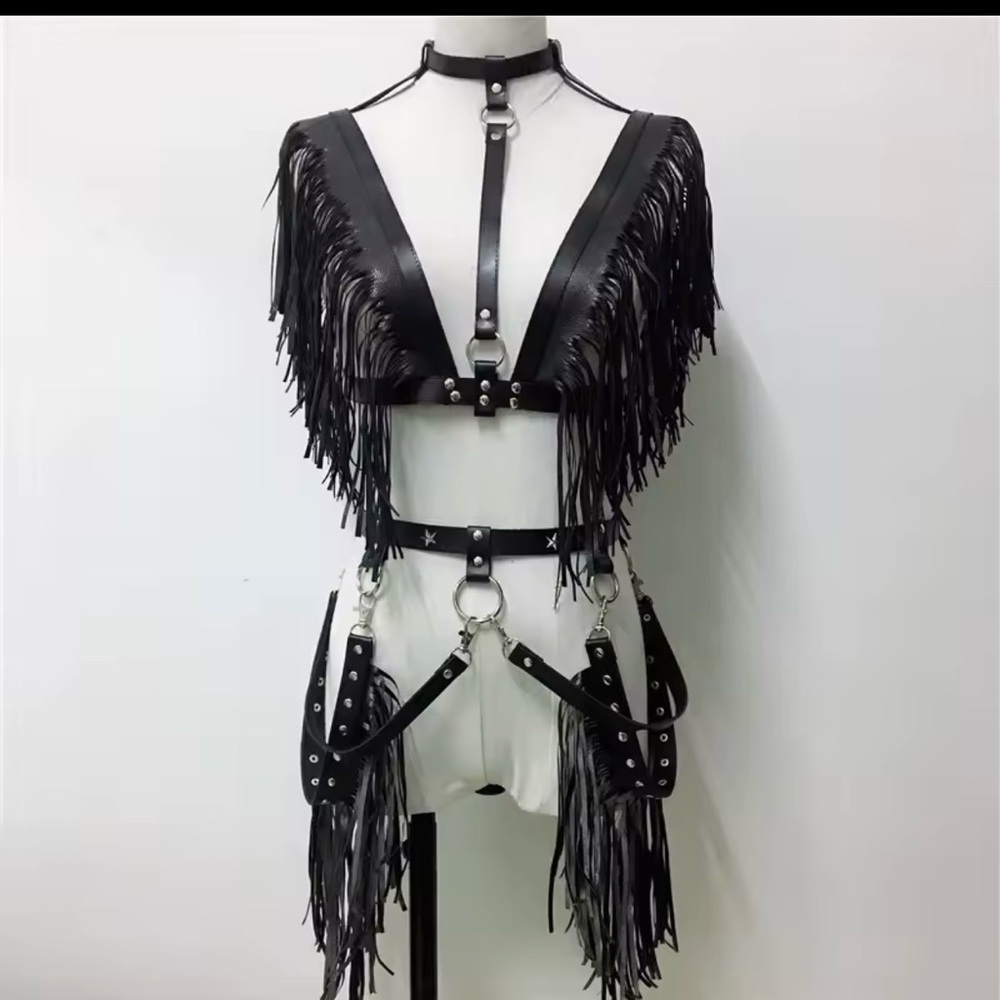 Black Fringe Harness Set